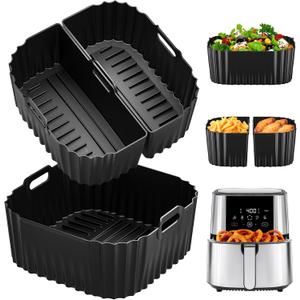 Air Fryer Silicone Liners Square for Chefman 8QT Air Fryer, 3 Pack Reusable Silicone Pot Baking Accessories for Instant, Nuwave, Gourmia and other 8QT to 10QT Large AirFryer, 2 In 1 Liners