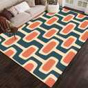 Mid Century Modern Atomic Age Blue Orange Cream Ideal for Fabric Area Rug Outdoor Patio Rug Play Mat Modern Floor Carpet Non-Slip Home Decor Living Room Kids Bedroom Nursery, 6x9 ft (Multi12)