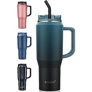 EALGRO 40 oz Insulated Water Bottle Jug with Straw and Handle, Large Metal Sport Water Flask, Stainless Steel Travel Coffee Mug Cup, Thermal Coffee Tumblers with Lid, Indigo Black