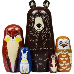HYCLES Nesting Dolls Russian Matryoshka Wood Stacking Nested Set for Kids Handmade Toys for Children Kids Christmas Birthday Decoration Halloween Wishing Gift
