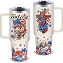 30oz Flag Tumbler With Handle & Straw - Patriotic Insulated Stainless Steel Cup For Travel & Tailgating - Leakproof American Themed Water Bottle For Men & Women