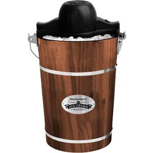 Elite Gourmet EIM949 Old Fashioned 6 Quart Vintage Walnut Wood Bucket, Electric Ice Cream Maker Machine Appalachian, Uses Ice and Rock Salt