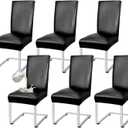 PU Leather Dining Chair Covers Removable 100% Waterproof Chair Covers for Dining Chairs Set of 6, Stretchy & Soft High Back Kitchen Chairs Cover Protectors (Black)