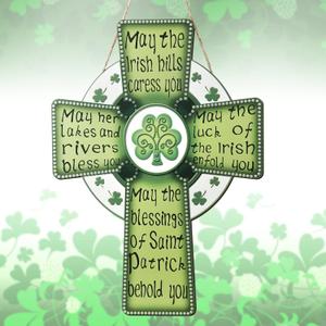 2 x AceOrbit St. Patrick's Day Front Door Sign Decor Green Cross Wooden Welcome Hanger with Irish Blessing Vintage for Irish Holiday Indoor Outdoor Home Porch Wall Window Farmhouse