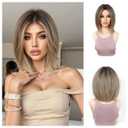 Golden Blonde Gradient Human Hair Wigs for Women Middle Part Shoulder Length Straight Bob Short Hair Glueless Lightweight Natural Look (Light Golden)