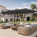 Patio Kingdom 15FT Double Sided Patio Umbrella with Base Included Large Outdoor Market Umbrella with Crank Handle, UV Resistant Canopy, Sturdy Frame for Garden, Poolside, Deck, Gray