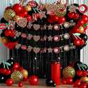 5 Pcs Cherry Cheetah Decorations Cherry Cheetah Party Banner Red Leopard Bow Print Garland Birthday Backdrop Bachelorette Animal Print Party Supplies