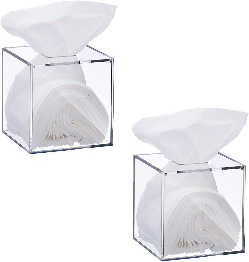 Beiyier 2 Pack Clear Acrylic Square Tissue Box - 4.7x4.7x5.5'' Napkin Organizer, Suitable for Bathroom, Bedroom, Dressing Table, Countertop, Dining Table