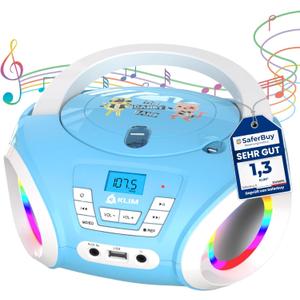 KLIM Candy Kids CD Player for Children - FM Radio - Includes Batteries - Boombox Portable - CD Player Children - with Speakers, Toddlers (Blue)
