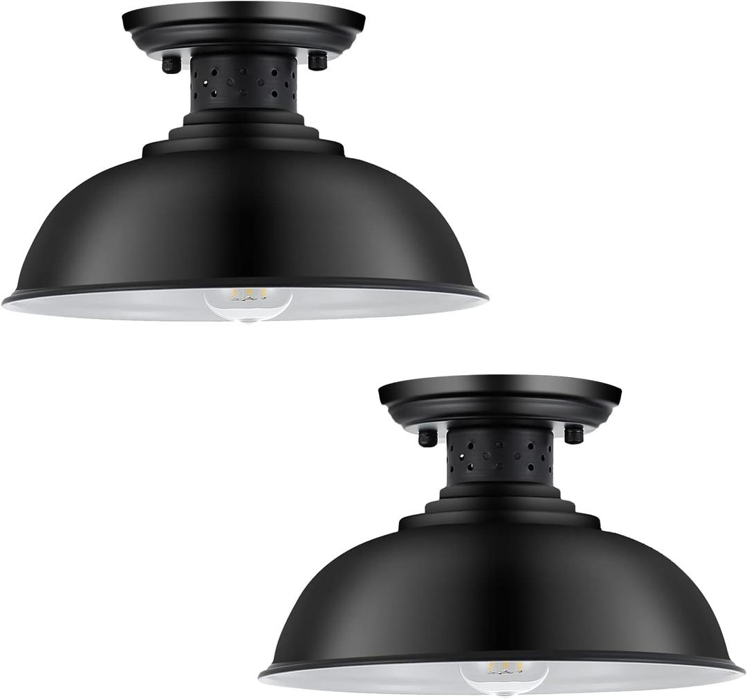 2PCS Semi Flush Mount Ceiling Light Fixture, Farmhouse Black Kitchen Light Fixtures Ceiling Mount, Industrial Metal Cage Lighting for Hallway Entryway Bedroom Laundry, E26 Base, 13in (Bulbs Excluded)