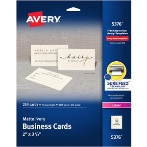Avery Printable Business Cards with Sure Feed Technology, 2" x 3.5", Ivory, 250 Blank Cards for Laser Printers (05376) (One Size)