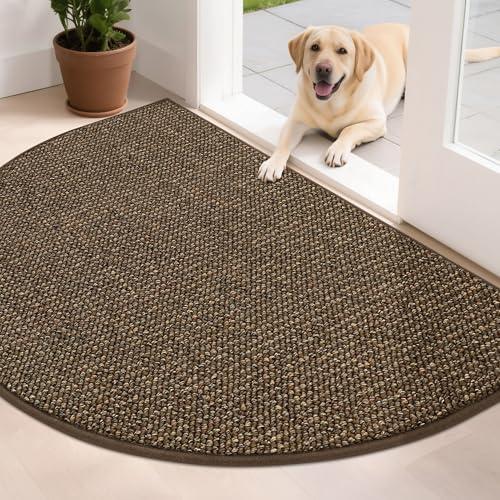 BEQHAUSE Dirt Trapper Door Mat 32" x 48" Half Circle Non-Slip Washable Doormats Entrance Rugs Absorbent Welcome Low Profile Floor Mats for Front Back Door and Entryway, Brown