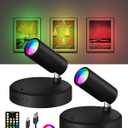 EZVALO RGB Spotlights Indoor with Remote, 5500mAh Rechargeable Picture Lights, DIY Mode & 83 Color Changing Uplighting, Wireless Mini Accent Lighting for Plant Painting, Artwork (2Pack-Black)