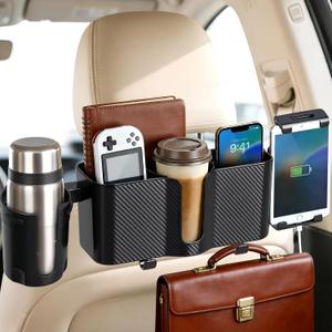 Boost 3 in 1 Car Backseat Organizer, Back Seat Storage with Cup Holder, Tissue Box, Tablet & Phone Holder Hooks, Travel Accessories for Kids Trips, Family Rides & Daily, Essential Accessory