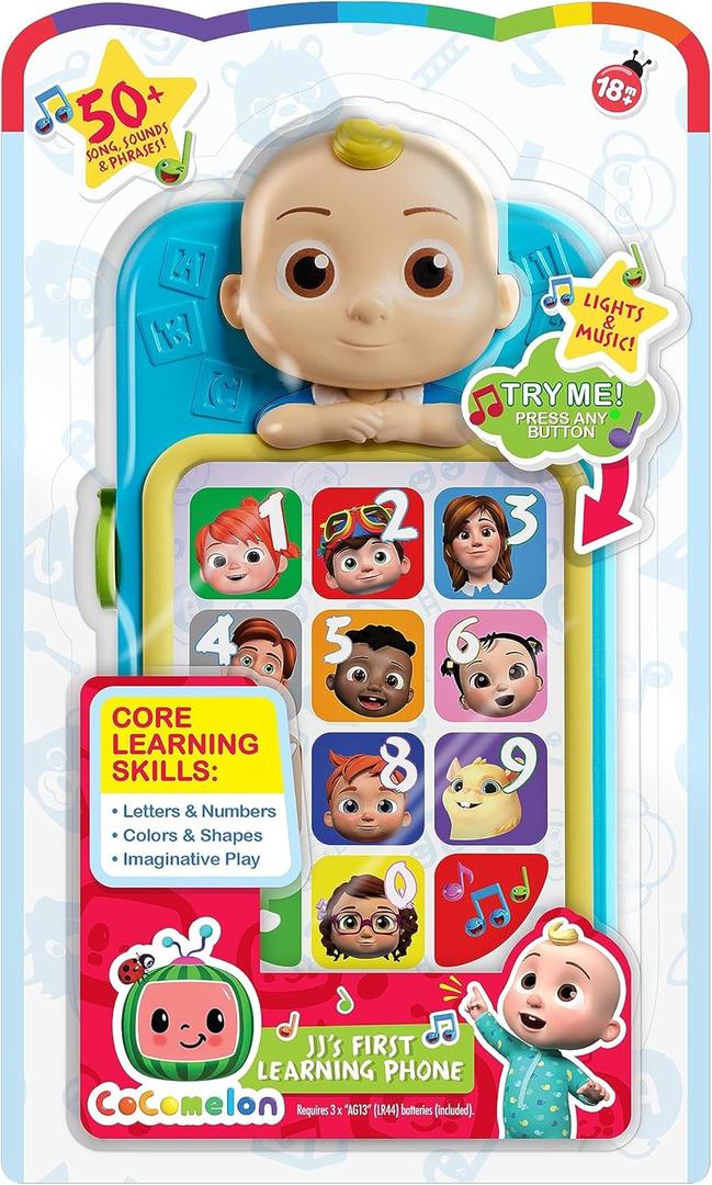 CoComelon JJs First Learning Toy Phone for Kids, Lights, Sounds, Music, Letters, Numbers, Colors, Shapes, and Weather, Kids Toys for Ages 18 Month by Just Play (5 x 1.55 x 8 inches)