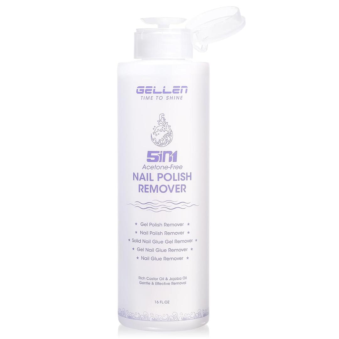 Gellen Non Acetone Nail Polish Remover | Nail Polish Remover Pump Enriched with Jojoba Oil Castor Oil | Soak off Gel Polish Remover for Nails | Frequent Usage at Home Diy Salon, 16 Fl Oz