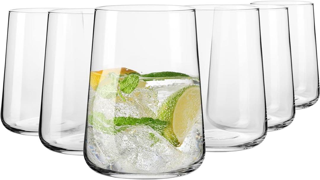Krosno Infinity Drinking Glasses Set of 6 16.6 oz Water Juice Glasses, Modern Tapered Tumblers, Lead-Free Glassware, Clear Everyday Drinkware, Dishwasher Safe, Made in Europe