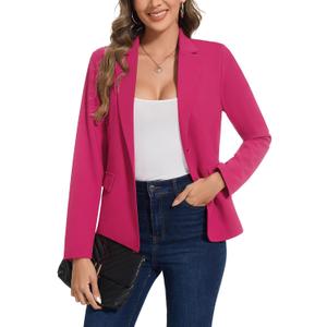 LADI TREND Blazers for Women Long Sleeve Notch Lapel Casual Work Office Blazer Open Front Button Pockets Suit Jackets (Medium, Hot Pink)