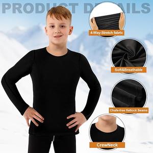 Suhine 3 Pcs, Size L (12-13Y) Youth Boys Thermal Compression Shirts Fleece Athletic Baselayer Long Sleeve Soccer Baseball Undershirt, (Black, White)