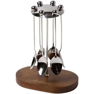 6 Pcs Coffee Spoons Teaspoons with Holder, 4.7 Inch Stainless Steel Demitasse Espresso Spoons Tea Spoons for Coffee Soup Cake Dessert Ice Cream, Restaurant Home Coffee House (Silver)