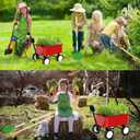 Qtioucp Kids Gardening Wheelbarrow Set, Metal & Wooden Garden Tools for Kids Ages 3-8, Real Wheelbarrows with Apron, Gloves & STEM Guide, Outdoor Backyard Garden Toy Gift