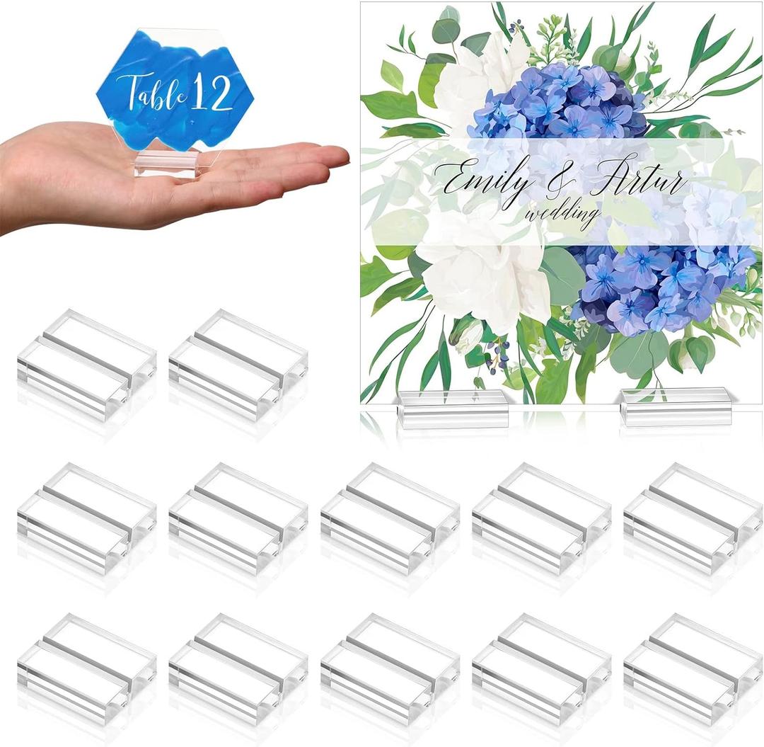 Yalikop Acrylic Place Card Holders 1.2 Inch Name Card Holder Stands Clear Table Number Stands Wedding Sign Holders Display Stand for Table Wedding Photos Office Menu Meeting(12 Pieces)