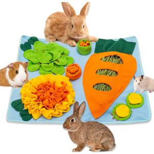 Rabbit Hay Feeder - Interactive Polar Fleece Pet Foraging Mat Toy Indoor for Guinea Pig Bunny Chinchillas Hamster Ferrets Small Animals - Anti Slip Feeding Mat Treat Dispenser Machine Washable