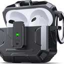 DASFOND Armor Cover Airpods 3 Generation Case, Military Grade Full Body Shockproof Protection Hard Case, Support Wireless Charging with Keychain, Magnetic Lid, Front LED Visible, Black