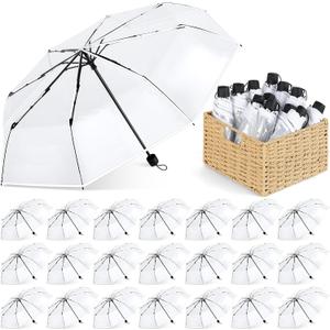 Aodaer 30 Pieces Clear Wedding Umbrellas 40 Inch Foldable Lightweight Transparent Umbrella with Storage Box Automatic Open Close Windproof Stick Travel Umbrella for Adult Outdoor Wedding