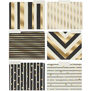 Paper Junkie Geometric File Folders with Cut Tabs for Gold Office Supplies and Office Desk Accessories (11.5 x 9.5 in Decorative File Folders, 12 Pack)