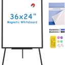 VIZ-PRO Magnetic Whiteboard Easel Black, 36 x 24 Inches, Portable Dry Erase Board Height Adjustable for School Office and Home