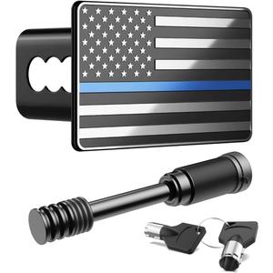 Heavy American Flag Metal Trailer Hitch Cover for 2 inch Receivers, Tow Hitch Covers 2 Inch for Truck Accessories with 5/8-Inch Pin Diameter Trailer Hitch Lock, Silver Blue
