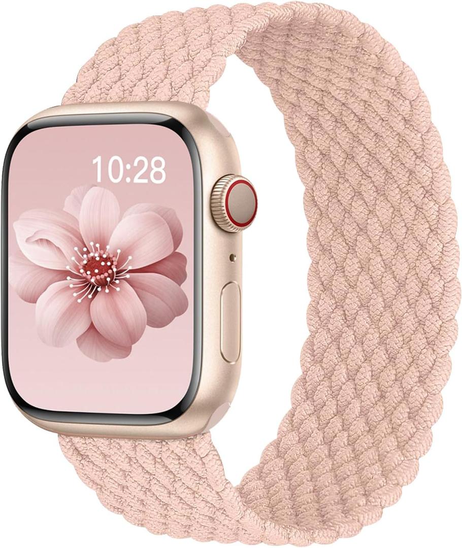 Braided Solo Loop for Apple Watch Band Men/Women,Stretchy Nylon Sport wristband Strap for iWatch Bands 04-Pink sand, 40mm 41mm 38mm 42mm(series 11/10)/S(4,5)