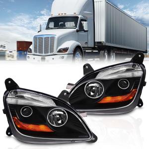 Fit for 2011-2023 Peterbilt 579 587 Class 8 Truck Projector Headlight Headlamp Black Housing Assembly Replacement Pair/Set