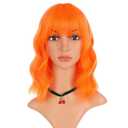 eNilecor Orange Wig, Curly Wavy Colorful Color Colored Wigs with Air Bangs for Women, Natural Synthetic Short Bob Wig for Party Cosplay Fun(Orange)