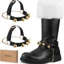 Realspring 2 Pcs Christmas Santa Claus Boots Brass Bells for Halloween Christmas Costume Black and Yellow