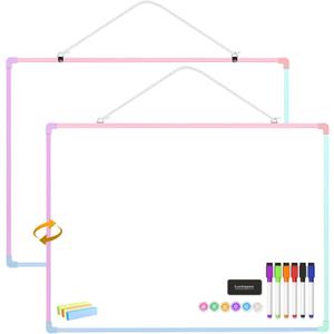 Dry Erase Board for Wall, 24" x 18" Double-Sided Hanging Magnetic Whiteboard with 6 Markers, 6 Magnets and 3 Mini Sticky Notes, Large White Board for School, Home, Office, Colorful Frame