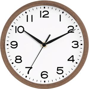 AKCISOT Wall Clock, Modern Small Wall Clocks Battery Operated 8 Inch, Silent Non-Ticking Analog Classic for Office, Home, Bathroom, Kitchen, Bedroom, School(Walnut Grain)