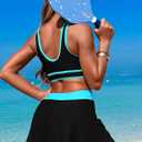 ZRTAK Women's High Waisted Bikini Sets Tummy Control Swim Skirt Two Piece Swim Suit Tummy Control Color Block Bathing Suit S