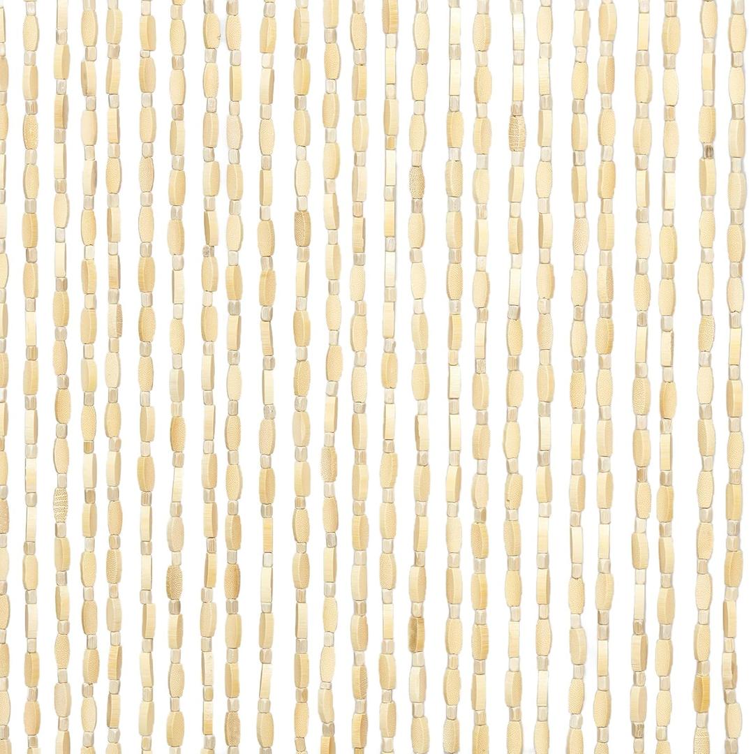 35.5" x 75" Bamboo and Wood Beaded Curtain for Doorway 52 Strands Handmade Bohemian Door Beads Curtain Boho Hanging Room Divider for Bedroom Living Home Deco, Beige