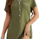 Pjmlifecoco Nightgown for Women Button Down Sleepshirt Short/Long Sleeve Nightdress Soft Modal Sleepwear (Medium, Jungle Green)