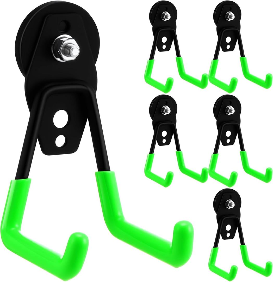 Landhoow 6 Pcs Large Magnetic Hooks Heavy Duty Garage Magnet Hooks Strong Storage Utility Magnetic Hangers with Anti Slip Rubber Coating for Indoor and Outdoor Hanging (Green)