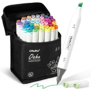 Ohuhu Markers - AP Certificated Double Tipped Art Marker Set for Artists Adults Coloring Illustration -Refillable - 40 Colors - Chisel and Fine Dual Tips - Oahu of Ohuhu Markers