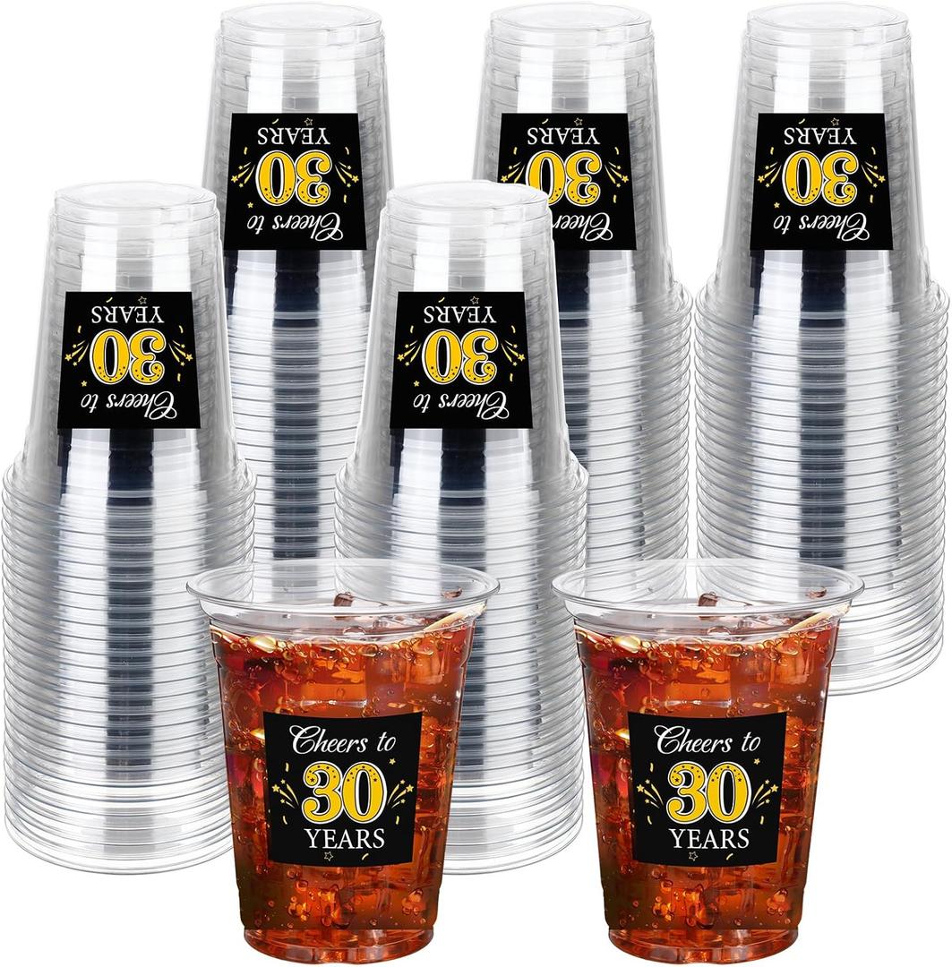 60 Pack 30th Birthday Cup 12 oz Cheers to 30 Years Disposable Clear Plastic Cups for Men Women 30th Birthday Wedding Anniversary Party Decorations Favors (Gold)