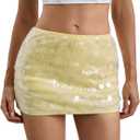 MakeMeChic Women's Sparkly Sequin Mini Skirt Y2k Low Rise Glitter Rave Micro Skirt with Shorts Underneath Yellow, X-Small