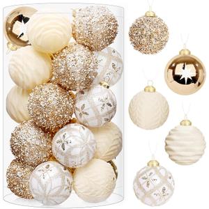 FestiveBliss 25 Pcs Christmas Ball Ornaments for Xmas Christmas Tree, Shatterproof Hanging Ball for Party Outdoor Decorations, DIY Craft Creations and Office Celebrations (Champagne White, 2.36")