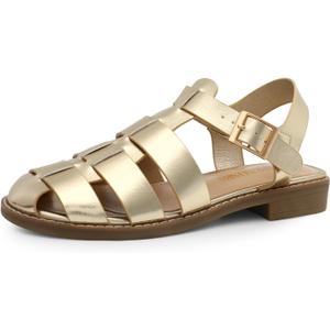 DREAM PAIRS Womens Fisherman Gladiator Braided Flat Sandal Cute Woven Strappy Closed Toe Shoes for Summer (11, Gold-Metallic)