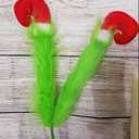 Christmas Decorations, Green Fluffy Stems With Red Tips, Santa Hat