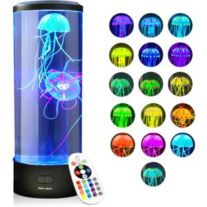 Brewish Jellyfish Lamp, 16 Color Changing Options, 4 Modes Lifelike Jellyfish Aquarium, Auto Shutdown, Remote Control Electric Jellyfish LED Night Light, Cool Lamps for Home Decor & Men, Women, & Kids
