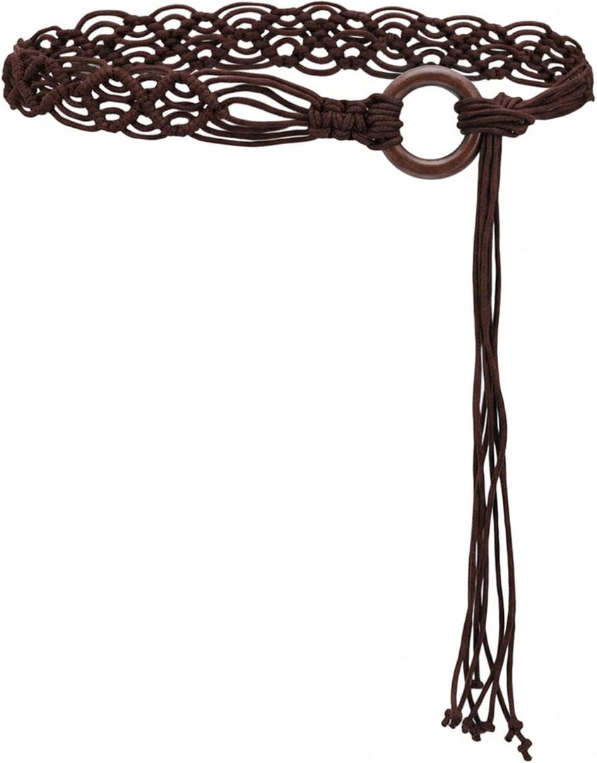 2 x Boho Woven Belt, Boho Beaded Braided Belt Women Long Tassel Rope Waist Belts Renaissance Rope Belts for Dress(Brown) (Brown)